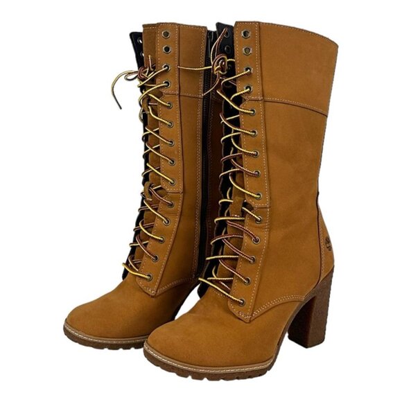 Timberland Mid Calf Heel Boots Wheat Size 6 - Picture 2 of 8
